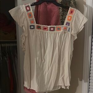 Embroidered Cream Women's Top